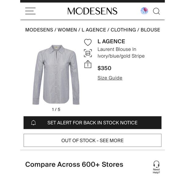 L'AGENCE Laurent Metallic‎ Button Up Blouse Ivory Blue Gold Stripes Womens Sz XS - Picture 12 of 13